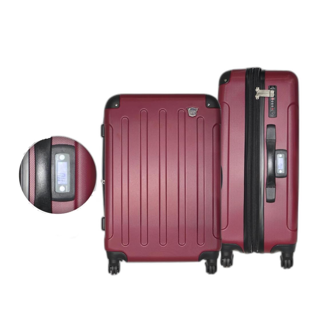 PTG Atlas Luggage Suitcase with Built-in Digital Weight Scale, (Bordeaux, 28" inch) Lightweight Hardside Travel Bag with TSA Combination Lock and Protective Corner Bumpers
