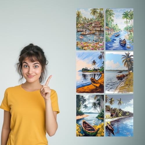 Image of SiddArtify Tropical Island Boats Art Print Set - 300GSM Board - 12x18 Inch - Pack of 6 Wall Room Decoration art Poster Prints
