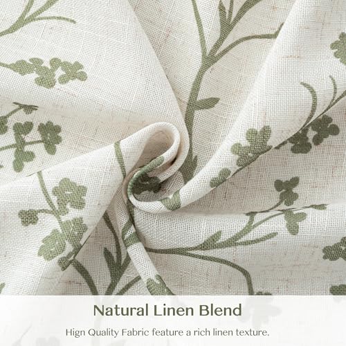 Image of THREE GIRLS Floral Linen Shree Printed Curtains 108 Inches Light Filtering Vintage Farmhouse, Back Tab Rod Pocket Cottage Core Drapes for Living Room Bedroom Dining Room, Sage Green on Beige, 2 Panels