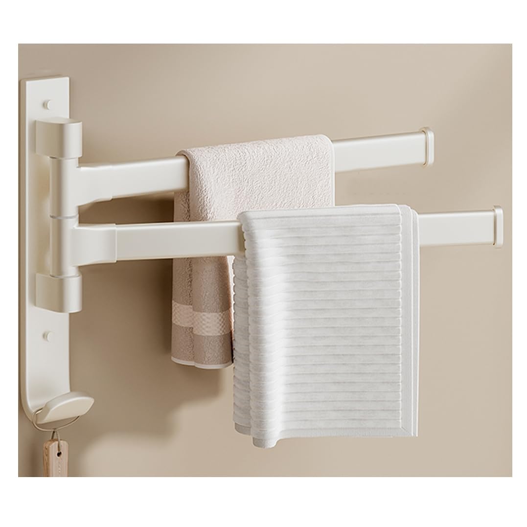 LMYSXAOZ Heavy Duty White Swivel Towel Rack - Widen Rod Swing Out Bar Space Saving Swinging for Bathroom Folding Arm Hanger Wall Mounted Towe White-2Bar