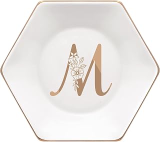 CARAKNOTS Jewelry Dish M Initial Gifts for Women Ring Dish Holder Friend Gifts for Friends BFF Birthday Graduation Gifts for Sister Girl Her Mom Personalized Jewelry Ring Trinket Tray Ceramic