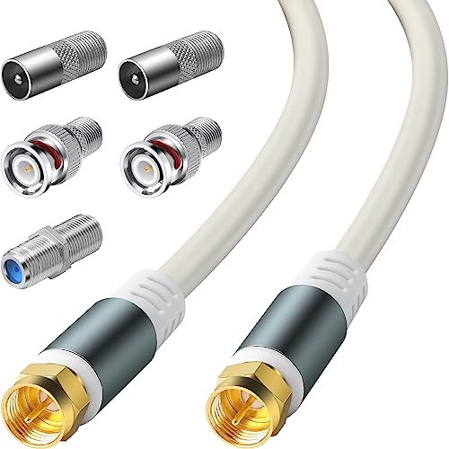 SAISN RG6 Coaxial Cable Connector TV Antenna Cable Wire with F81 BNC F Type Extension Adapter, Double Shield Digital Coax Cable Low Loss High Speed A/V Cable Cord for TV in White (6 Feet)