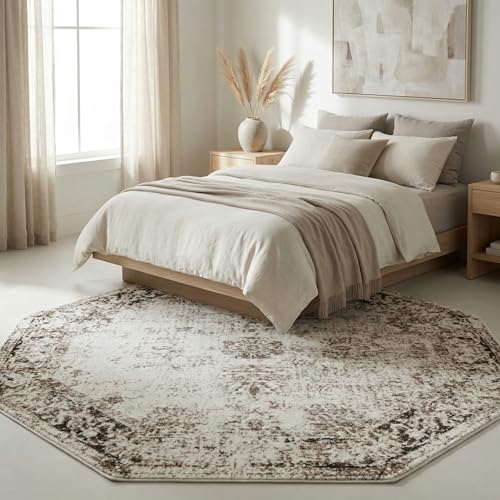 Unique Loom Sofia Collection Area Rug - Casino (4' 1" Octagon, Beige/ Tan)