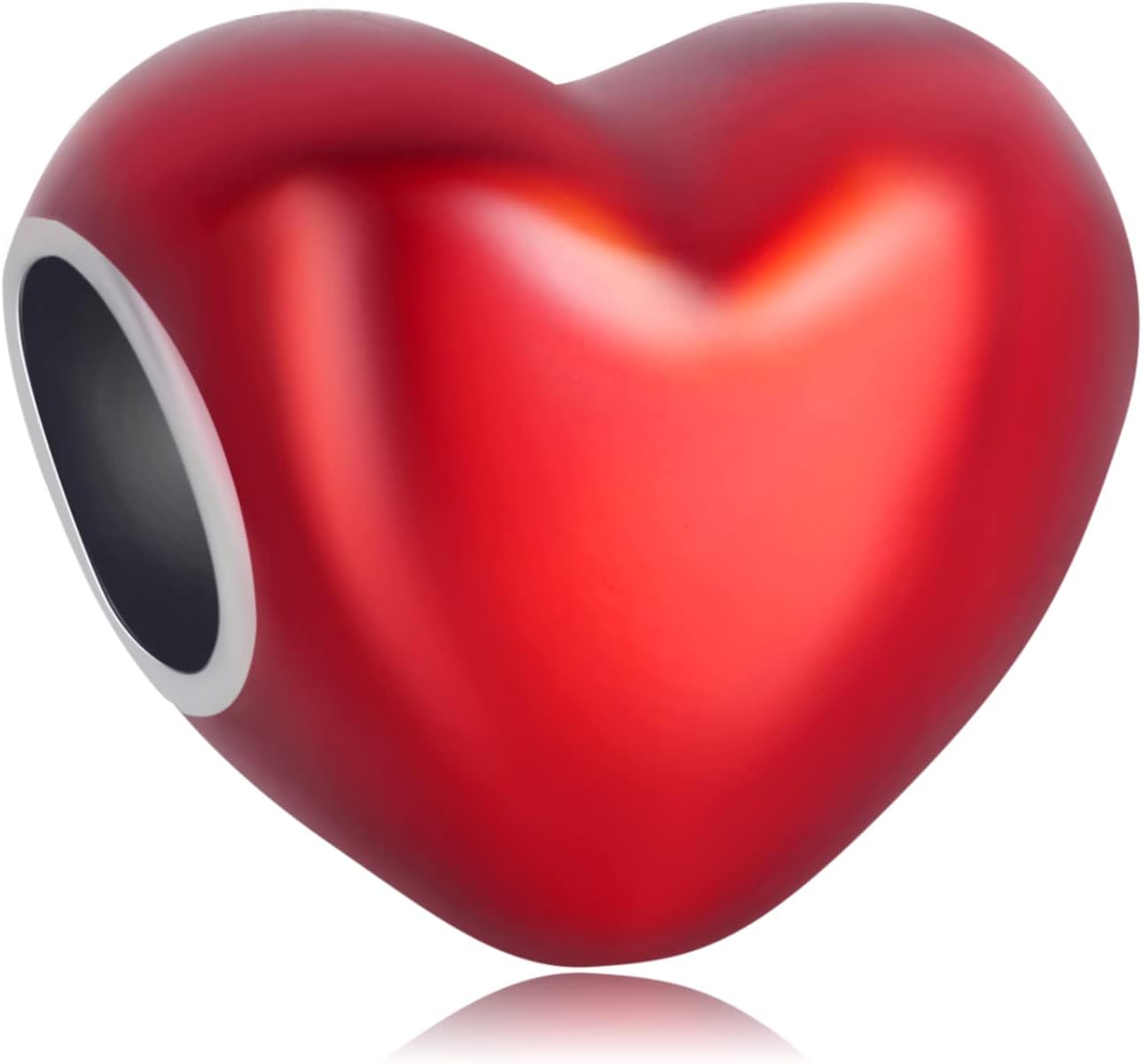 Red Ribbon Color Heart Charms 925 Sterling Silver Bead for Bracelets