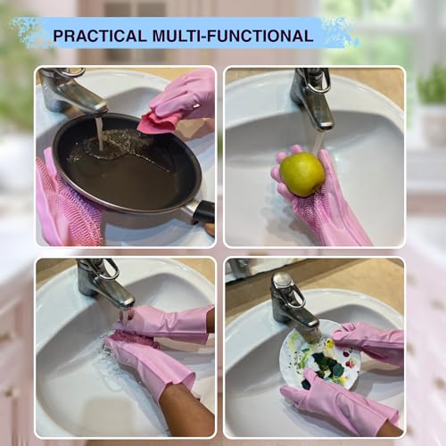 Image of Grooming Gloves for Cats & Dogs - Pet Hair Removal Glove, Silicone Brush for Dog or Cat Washing, Puppy Bath Supplies for Shedding Cleaning Bathing & Massage, Fur Remover Mitt, Shower Shampoo Scrub