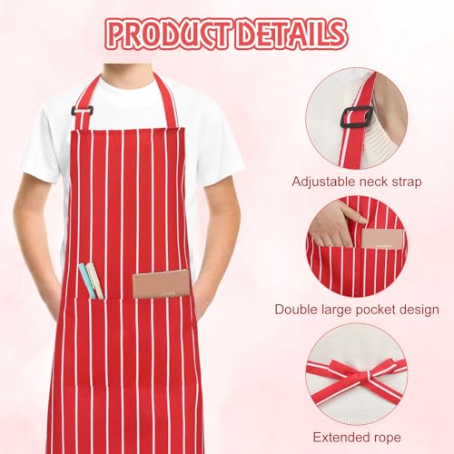 XLSXEXCL 1950s Waiter Costume Kit, Soda Jerk Costume Kit, Red and White Striped Apron with 2 Pockets, Chef Hat Red Bow Ties Adjustable for Kid Costume Cosplay Party (45x65cm)
