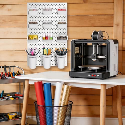 Image of G.CORE 12 Pack Pegboard Bins & Cups with Hooks & Loops, Peg Board Hooks Assortment Organizer Accessory, Various Tools Storage Arrange Kit for Garage Craft Workshop Workbench Hobby Office (White)