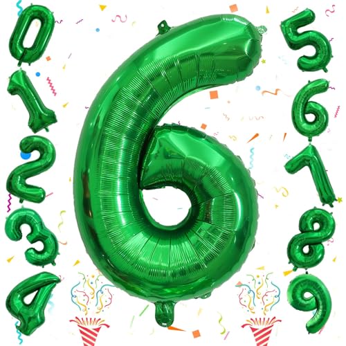 Image of Giant Number Balloons 6, Dark Green 0-9 Set Number Balloons for Women Men, 40 Inch Foil Helium Number Balloon for Boys Girls 6th Birtyday Party Decor Jungle Anniversary Decorations Supplies