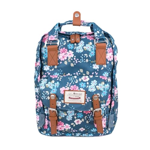 himawari Mochila de poliéster resistente al agua para portátil de 14 pulgadas, A4, 36 x 26 x 11 cm, color azul paloma con flores, azul