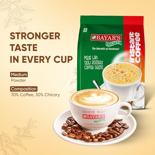 Image of Bayar's Coffee Instant Coffee Powder 200g | Authentic Blend with 70% Coffee & 30% Chicory | Freshly Slow Roasted for Rich Aroma & Taste - Pack of 2