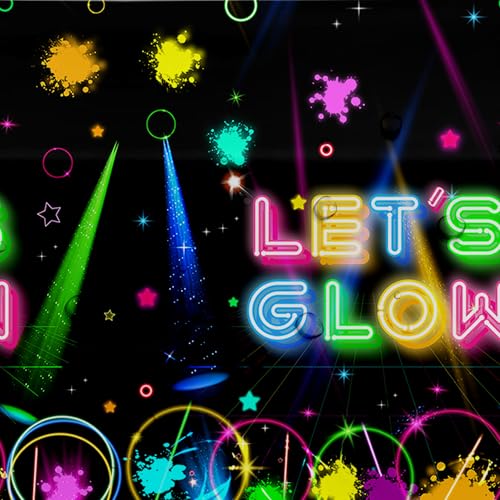 Image of Neon Glow Birthday Party Decorations Tablecloth, 3Pcs Disposable Glow in The Dark Party Tablecover Supplies, Neon Graffiti Theme Party Decorations Table Cloth, 86in x 55in
