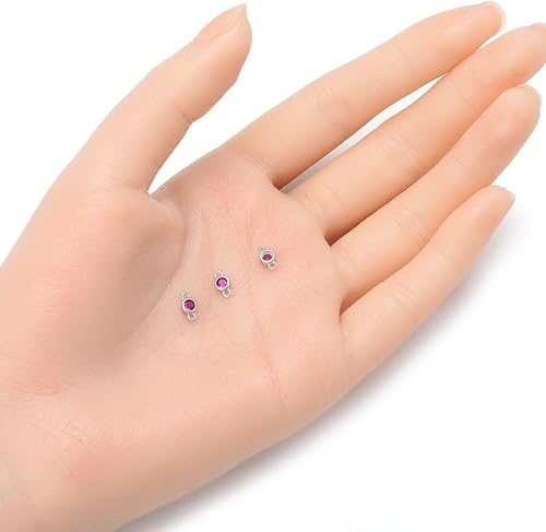 Miniatura 2 de Adabele - 4 piezas de plata de ley 925 real con eslabones de piedra natal de julio, 0.16 pulgadas, color rojo rubí, circonita cúbica, resistente al