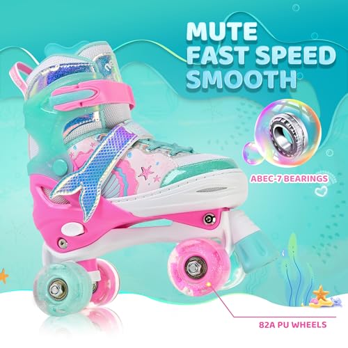 NEMONE Rollschuhe für Mädchen Kinder 4 Größen Verstellbar Blau Violett Rollschuhe für Kinder...