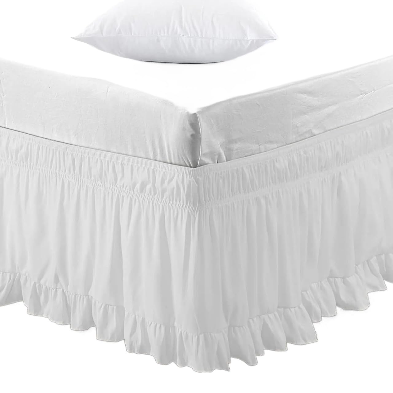 Bed Skirt Ruffled White Bed Skirt For Queen & King Size-15 Inch Drop Wrap Around With Strong Elastic Wrinkle Fade Resistant Bed Skirt Double(150x200x38cm)
