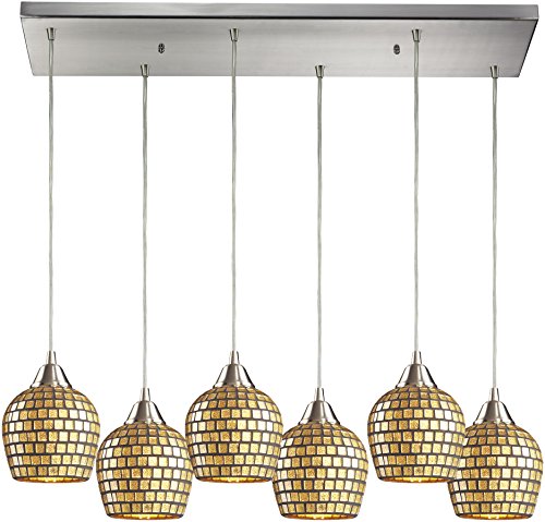 🔥 Flash Sale Elk 528-6RC-GLD Fusion 6 Gold Leaf Glass Shade, 30 by 9-Inch, Satin Nickel Finish Pendant Light
