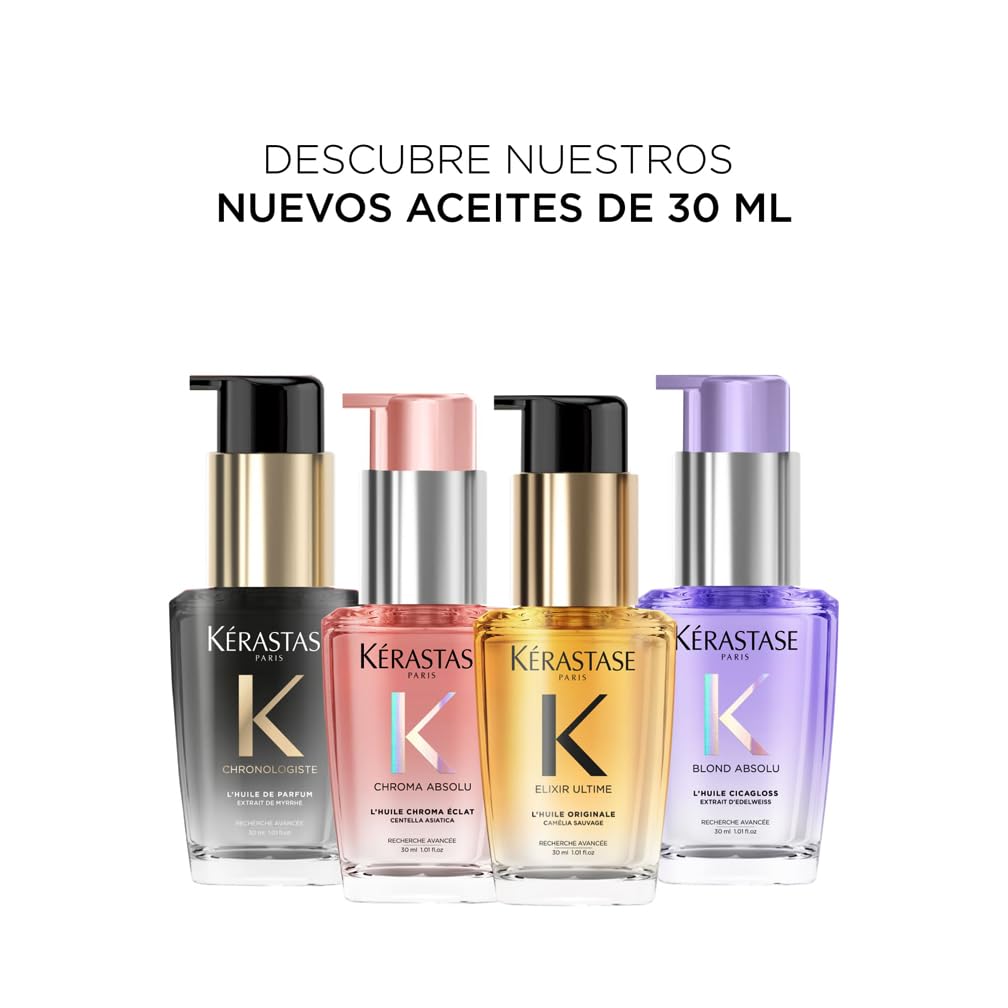 Kérastase Chronologiste, Aceite Perfumado Sin Aclarado, Aporta Nutrición y Fuerza, Brillo y Aroma Floral Capilar, Con Notas de Rosa de Té y Peonía, Para Todo Tipo de Cabellos, Huile de Parfum, 30ml
