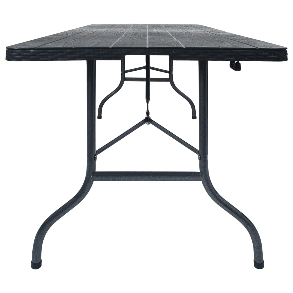 Tavolo da giardino pieghevole, nero, 180 x 75 x 72 cm, HDPE, effetto rattan, resistente alle intemperie, stabile, leggero, con maniglia per il trasporto, ideale per balcone, terrazza, esterni