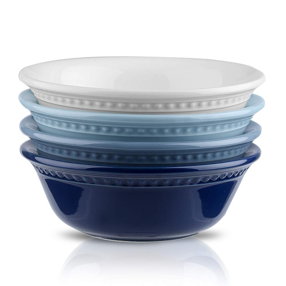 Joyroom Porzellan Müslischalen Set, 530 ml Suppenschalen, Keramik Müslischalen für Haferflocken, Nudeln, Obst, Breit Servierschalen Set, Retro Dot Serie 4er Set (Blue Series)