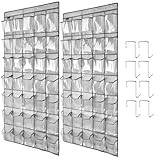 TidyMaster Clear Crystal 2 Pack 35 Pockets Large Hanging Shoe Organizer Over The Door Shoe Rack for Closet Door Storage Shoe Holder Hanger, 8Hooks, grey