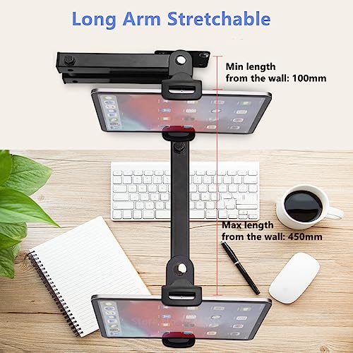 Techzere Wall Mount Tablet Cell Phone Stand Long Arm Stretchable Holder for 4-13 inch Devices