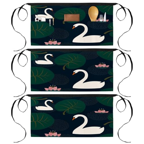 Demi-tablier pour cuisine et pâtisserie lot de 3 pièces à motif cygne