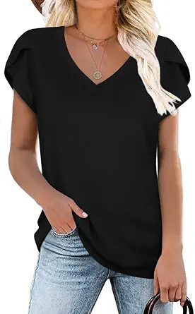 CATHY 2023 Womens Summer Tunics Short Sleeve Casual T-Shirts V Neck Loose Comfy Tops Tee Lightweight Cute Blouse