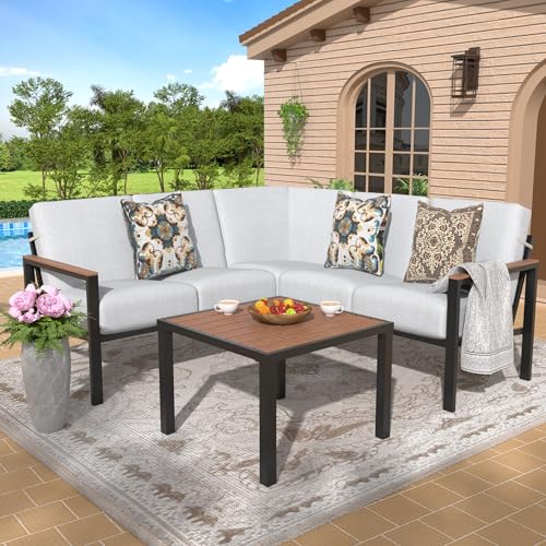 NATURAL EXPRESSIONS 6 Pieces Patio Furniture Set,Outdoor Patio Sectional Furniture Set Outdoor Couch Sofa Set with Anti-Scald Armrest &Tabletop,Ergonomic Design Highback,Thick Soft Cushions for Yard