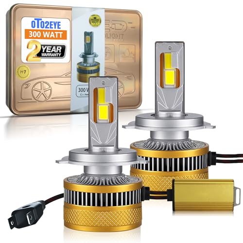 Image of OTO2EYE H7 LED Headlight Bulbs, 300W, 30000 Lumens, Super Bright Headlight, 6500K, LED Headlight Auto Conversion Kit for Car, Set of 2, (2 Years Warranty)