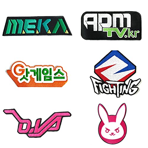 Oysterboy 6Pcs Premium Quality Threads Embroidered Iron/ Sew On Decorative Applique Patch Overwatch Dva Sponsor Logo Symbol For Cosplay Costume Jackets Jeans Clothing Uniform Accessories Gifts #TOP1