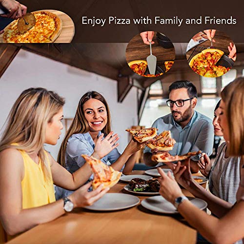 CofeLife Stainless Steel Pizza Peel with Folding Heat Proof Handle, Stainless Steel Pizza Cutter Wheel And Pizza Server with Wooden Anti-Slip Grip Handle, Pizza Peel Set for Baking Homemade Pizza - Thumbnail 2