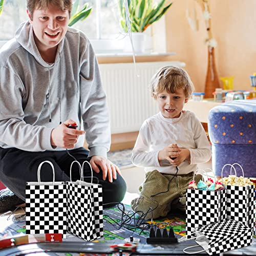 Epakh 16 Pieces Checkered Racing Treat Bags Race Car Party Favors Bag With Handles Black And White Checkered Racing Flag Candy Bags Goodie Bags For Race Car Themed Birthday Party Supplies #TOP3