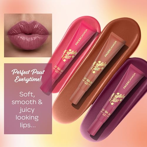 Image of FACES CANADA Peptide Gloss Lip Balm - Cherry Charm 03, 10 ml | Tinted Lip Balm | Deeply Nourishing | Lightweight | Soft & Smooth Finish | Overnight Lip Treatment | With Butters & Hyaluronic Acid Infused