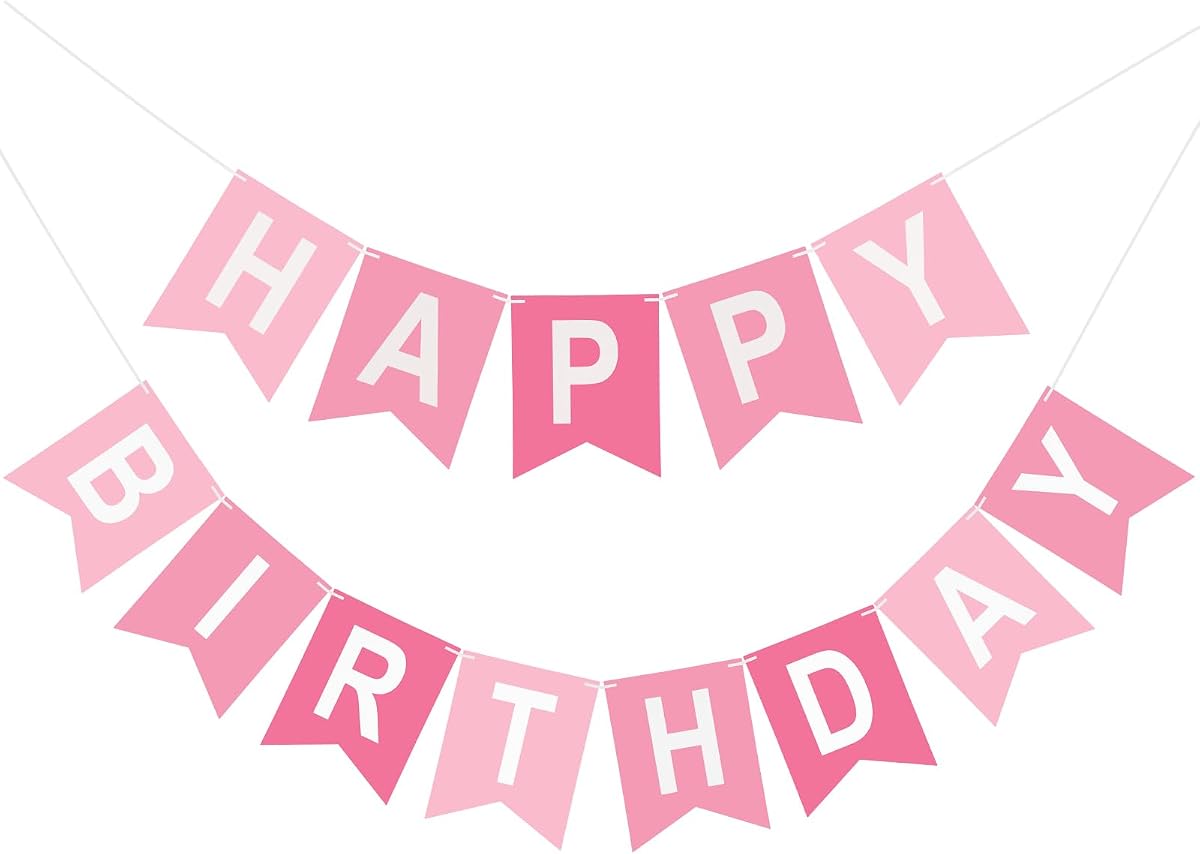 Pancarta de feliz cumpleaños Pancarta de fiesta de cumpleaños NO letrero de feliz cumpleaños DIY | Decoración colgante de cumpleaños preencordada para mujeres, hombres, niñas y niños, suministros para fiestas (rosa)