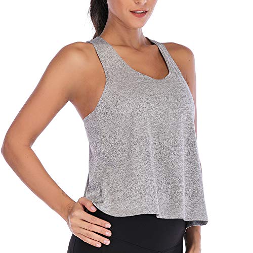 Dream Slim Tie Back Workout Tank For Women Loose Fit Cross Back Strappy Yoga Running Shirts Open Back Athletic Tanks (Gray,S) #TOP1