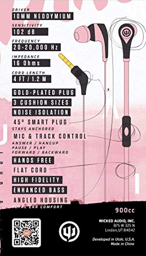 Wicked Audio Drive 900Cc Earbuds With Enhanced Bass, (Pink) #TOP3