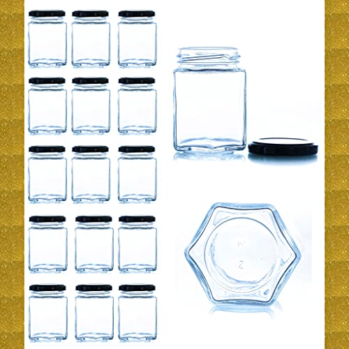 Tarros de Cristal para Conservas con Tapa de Rosca 250 ml tarro almacenamiento, Bote hermético, Tarro cristal hexagonal, frasco (15 unidades) Cover