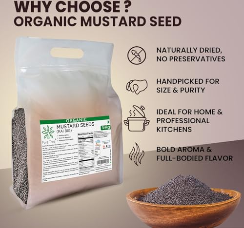 Image of Pure Tree Certified Organic Mustard Seeds Big | 5 Kg / 5000 g | Black Mustard Rai Seeds Big | Sasive seeds Whole Kali Rai Dana | Sarson dana Indian Spice Gluten Free