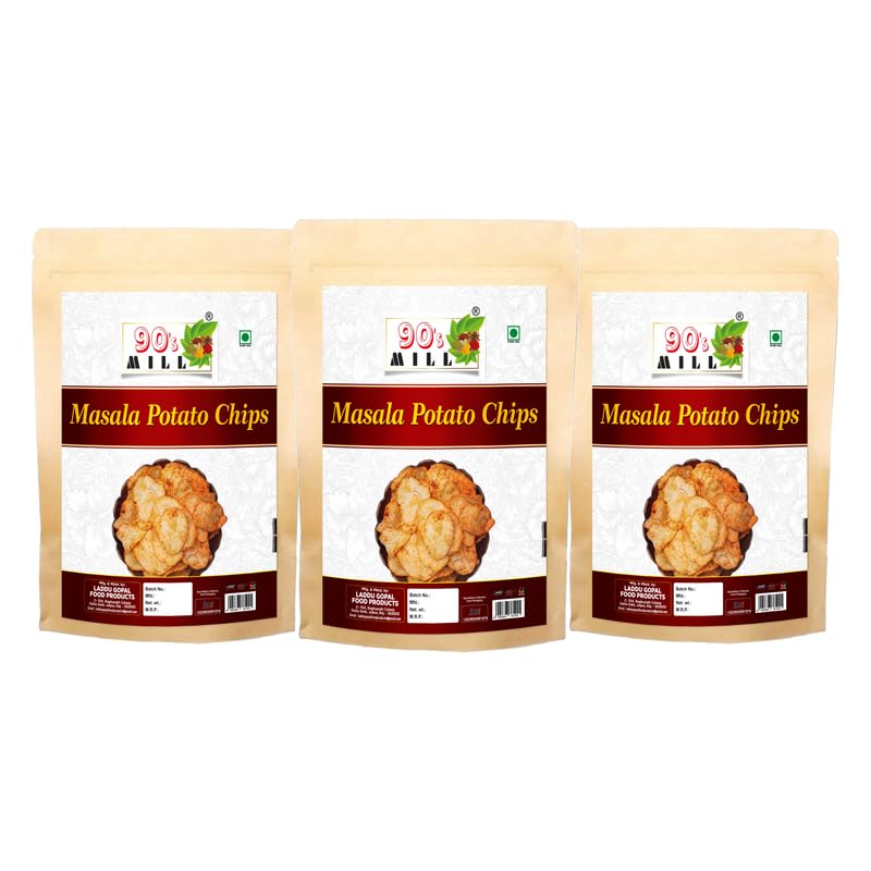 90's MILL Marwar's Organic Ready to eat Namkeen Potato Chips Spicy | Red Chilli Aloo Chips | Low Fat Masala PATTA Wafer | Tasty Yummy Snack Healthy Snack | Batata PATTA Wafer Chips-900g*3Pack
