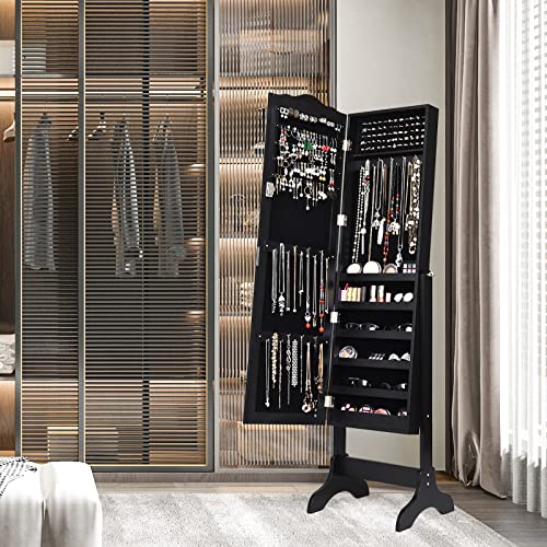 image for COSTWAY Mirror Jewelry Cabinet, 4-Angle Tilting Jewelry Organizer with