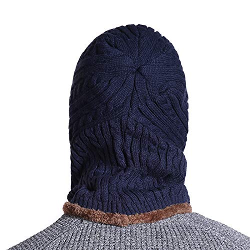 LEMITA Gorro de punto unisex de invierno con protección para el cuello y gorro para añadir sombreros cálidos forrados de piel para hombres y mujeres, café, Talla única