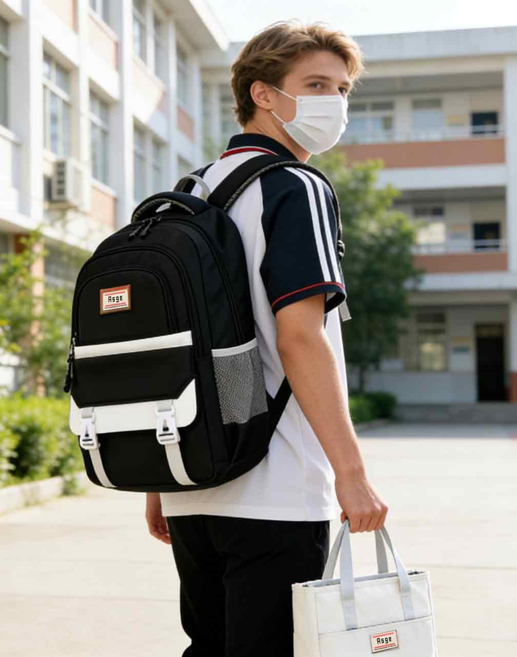 Asge Kreativer Trend-Schulrucksack für Mädchen Teenager Schmutzabweisendes Nylon, Leichter Rucksack für Grundschule Freizeit, Modischer Schulrucksack inklusive praktischer Handtasche