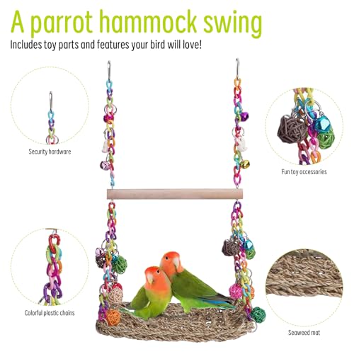 Vogelspielzeug für Wellensittiche, Nymphensittich Spielzeug mit Glocke Wellensittich Spielzeug Vogelkäfig Zubehör Schaukel Vogel Hängende Hängematte Spielplatz für Finken Sittiche