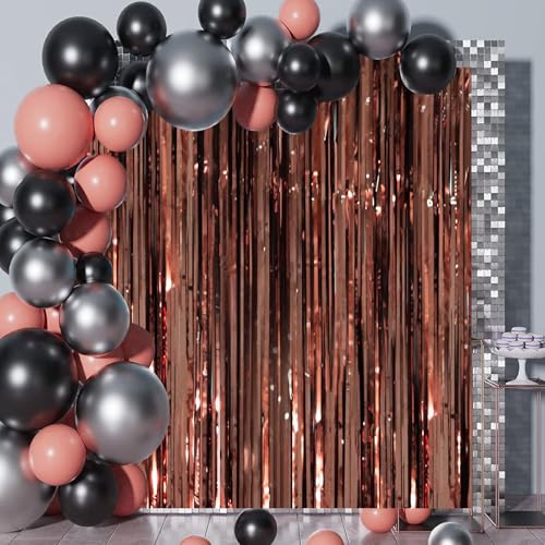 Image of Voircoloria 2 Pack Brown Foil Fringe Backdrop Curtains, Tinsel Streamers Party Decorations, Fringe Backdrop, Door Shimmer for Thanksgiving Day or Birthday Party