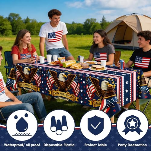 Image of OHOME 250th Anniversary American Flag Tablecloth for 4th of July Decorations | 250 Anniversary USA Merchandise | Patriotic 1776-2026 Fourth of July Accessories for Home Outdoor Outside,2 Pack