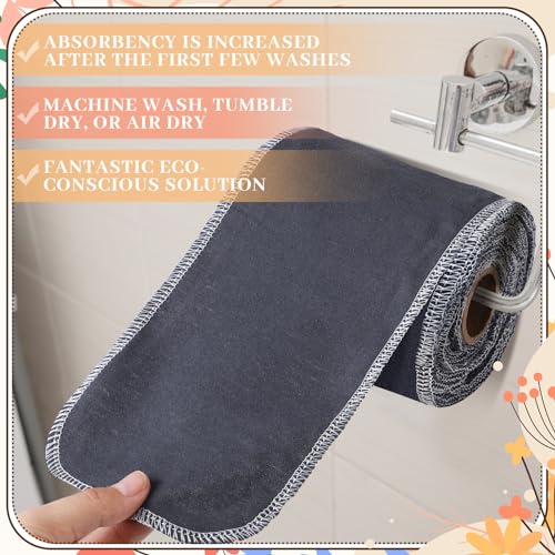 Image of FuWeave 60 Pack Reusable Toilet Paper No Tear Bidet Towels, Gray | Washable 11.8 inch x 4.3 inch Cotton Flannel Family Cloth Wipes with Snaps, Paperless Roll for Bathroom, Travel, Cleaning and Drying