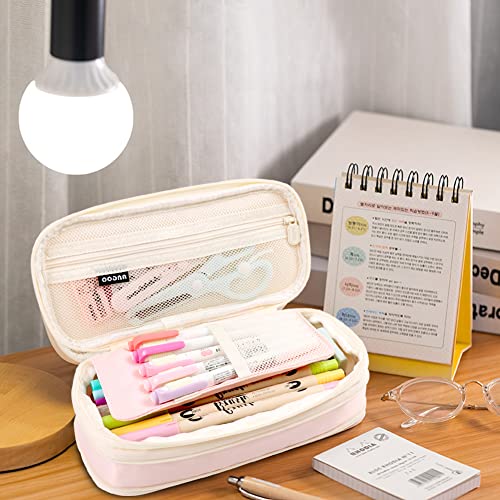 Image of MAMUNU Expandable Pencil case with compartments, Large Capacity Pencil Cases Pencil Bag Pouch Office School, Portable Pencil Case Large School Stationery Organizer, Makeup Cosmetic Bag, Pink