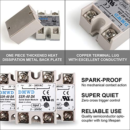 DMWD Relé de Estado Sólido Ssr-40Dd Dc para Dc (Entrada 3-32 V Dc Saída 5-60 V Dc) com Dissipador de