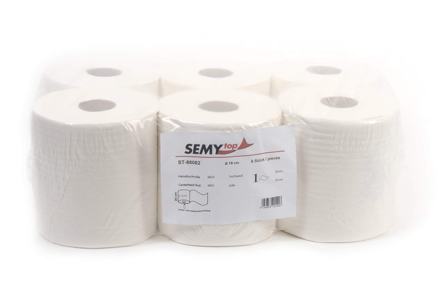 Semy Top Lot de 6 rouleaux d'essuie-tout simple épaisseur Déroulement vers l'intérieur Blanc 20 cm