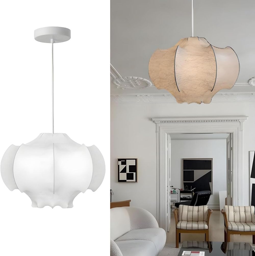 Lustre blanc décoratif pour plafond avec suspension LED moderne en soie