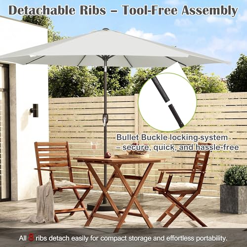 Image of Blissun 10FT Patio Umbrella, Outdoor Table Umbrella, Yard Umbrella, Market Umbrella with 8 Sturdy Ribs, Push Button Tilt and Crank, Cream White